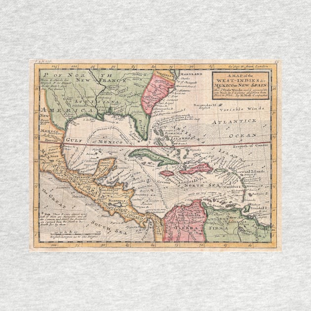 Vintage Map of the Caribbean (1732) by Bravuramedia